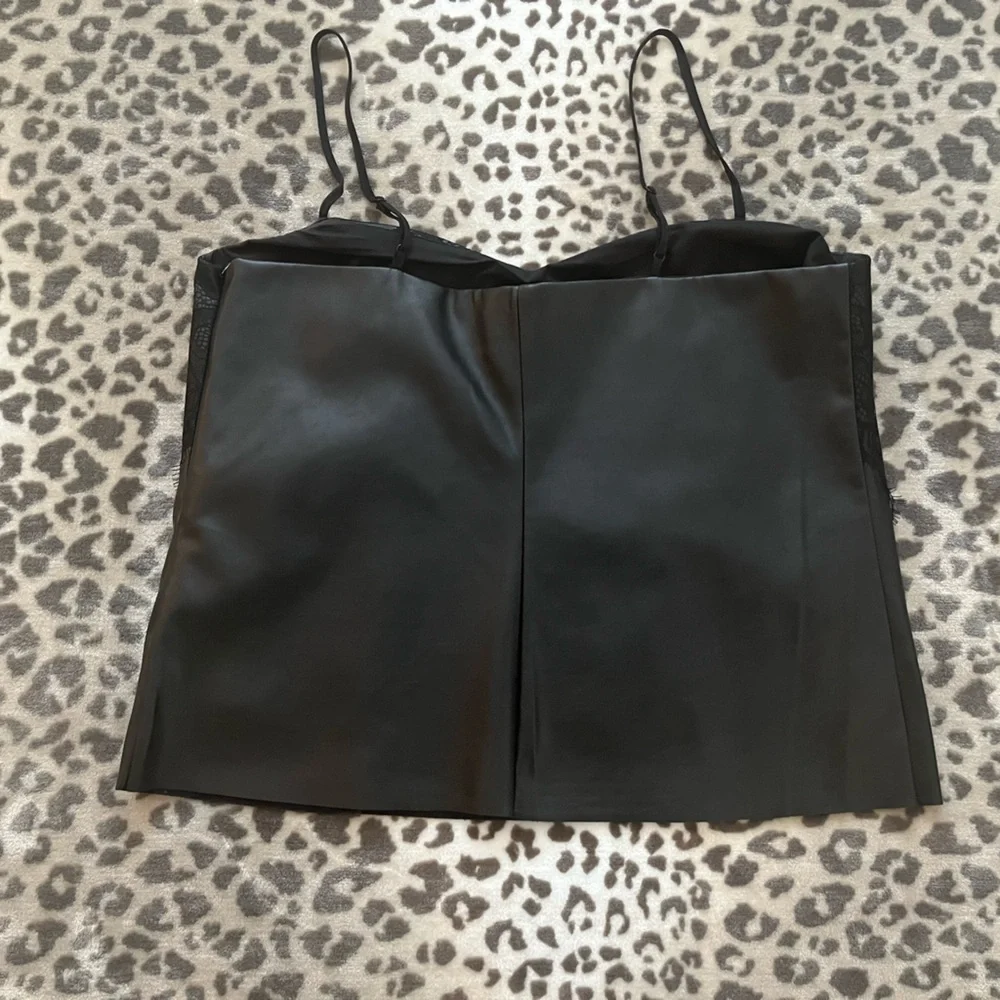 BLACK FAUX LEATHER LACE THIN STRAP TOP - Picture 2 of 8